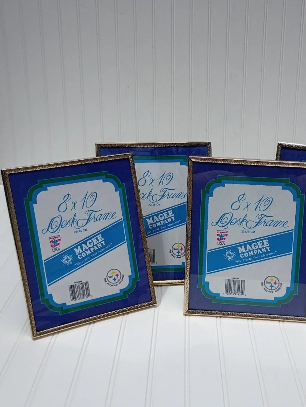 Lot of 4 Vintage Magee Company 8x10 Desk Picture Frames Gold Tone Metal USA Made